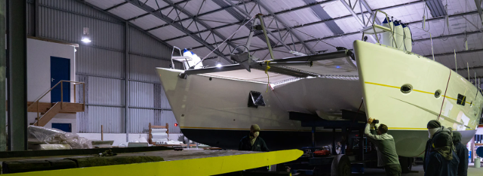 View of a yacht that is under construction