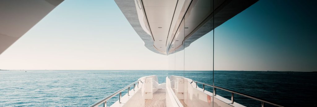 On-deck view with reflection on Superyacht deck 